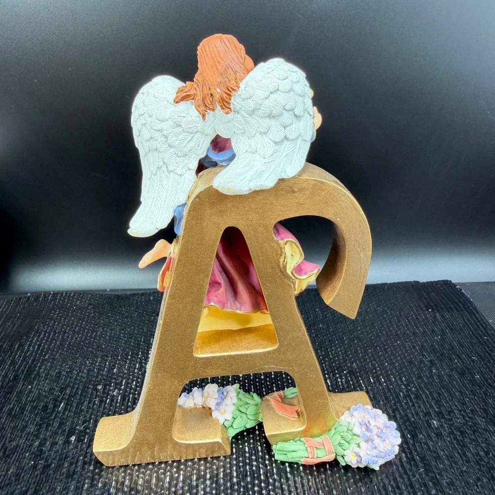 Lenox 2004 Angel with Lyre Letter A Figurine Gold Initial Floral Monogram Figure